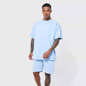 2025 haute qualité survêtement Shorts et T-shirt ensembles jumeaux 100% coton blanc goutte épaule double ensemble pour hommes - Product Image 1