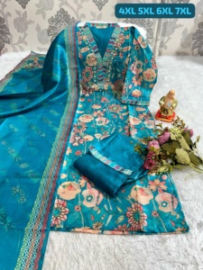 Designer Premium Quality Exclusive Latest Ethnic Jarna Silk Printed And Hand Work Kurti Pant Dupatta - Product Image 2