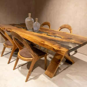 Mesa de Comedor Rectangular Moderna de Resina Epoxi Hecha a Mano de Lujo para Sala de Estar, con Cubierta de Madera de Acacia, Impermeable, para Aniversario o Cumpleaños - Product Image 2