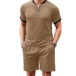 Conception personnalisée Logo hommes été 2 pièces décontracté coupe ample col rond T-Shirt Shorts ensemble séchage rapide respirant motif solide survêtement - Product Image 2