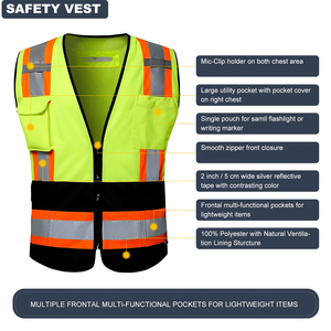Gilet de sécurité réfléchissant haute visibilité avec multi-poches et fermeture à glissière pour le trafic de construction à des fins industrielles - Product Image 2