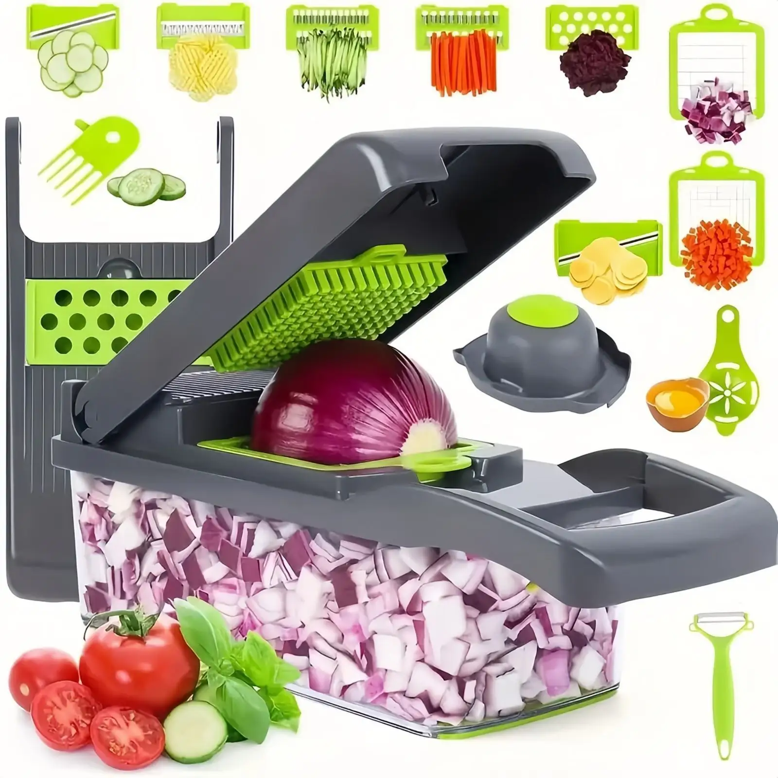 14 En 1 y 16 en 1 Veggie Food Chopper Mandoline Slicer Cortador de cebolla Pelador Rebanador de verduras con guantes