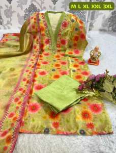 Increíble nuevo diseñador Jarna Silk con trabajo manual Kurti Pant y Dupatta Oman Fashion Manufacturer de Surat - Product Image 3