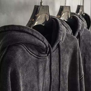 Sudadera con capucha negra lavada Vintage para hombre, Jersey informal con bolsillo de canguro y Capucha con cordón, ropa de calle de estilo extragrande - Product Image 4