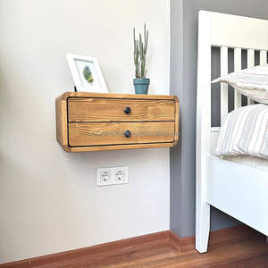 Mesita de noche flotante hecha a mano ecológica montada en la pared, almacenamiento, muebles de dormitorio de madera, diseño moderno, cajón personalizable - Product Image 5