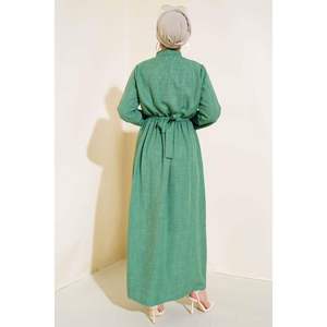 Robe en lin à volants Vert - Product Image 2