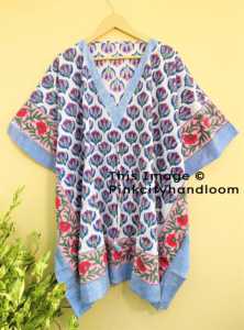 Bikini estampado en Bloque para mujer, ropa de dormir de algodón Natural hecha a mano, caftán, albornoz acolchado, vestido Maxi - Product Image 5