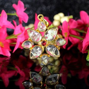 Venta al por mayor Aqua Crackle Glass & Pink Tourmaline Hydro Brass Pendant Gold Plated - Product Image 3