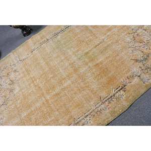 Vintage 4.8ft X 8.1ft Turkish Rug Classic Large Area Rectangle Hallway Pattern <b>Yellow</b> Beige <b>Wool</b> Latex Backing for Teen's Room - Product Image 5