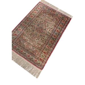 Gulmarg Hand Knotted <b>Silk</b> Rug <b>Red</b> Orange Medallion Pattern Rectangle Puzzle Design for Home Living Pae-5994 Handmade Techniques - Product Image 2