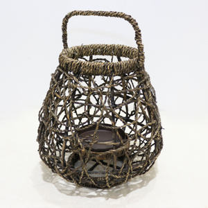 Artex Dong Thap Handwoven <b>Wicker</b> Lantern with Metal Insert and Handle for <b>Candle</b> Holder Home Decor - Product Image 4