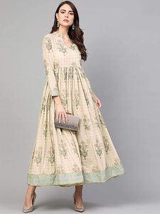 Этническое женское платье Creem <span class=keywords><strong>Gold</strong></span> Bota с принтом Anarkali Хлопковое платье большого размера Женская Зимняя коллекция индийское/пакистанское платье бохо