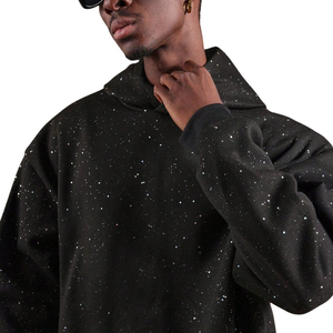 Sweat-shirts à capuche surdimensionnés noirs personnalisés pour hommes, entièrement recouverts de strass, sweat-shirts à capuche unis pour l'hiver, 100% coton molleton - Product Image 6