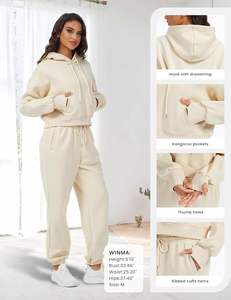 100% coton SWEATSUIT léger à capuche ensemble cordon de serrage fermeture hiver écologique délavé imprimé strass embelli - Product Image 6