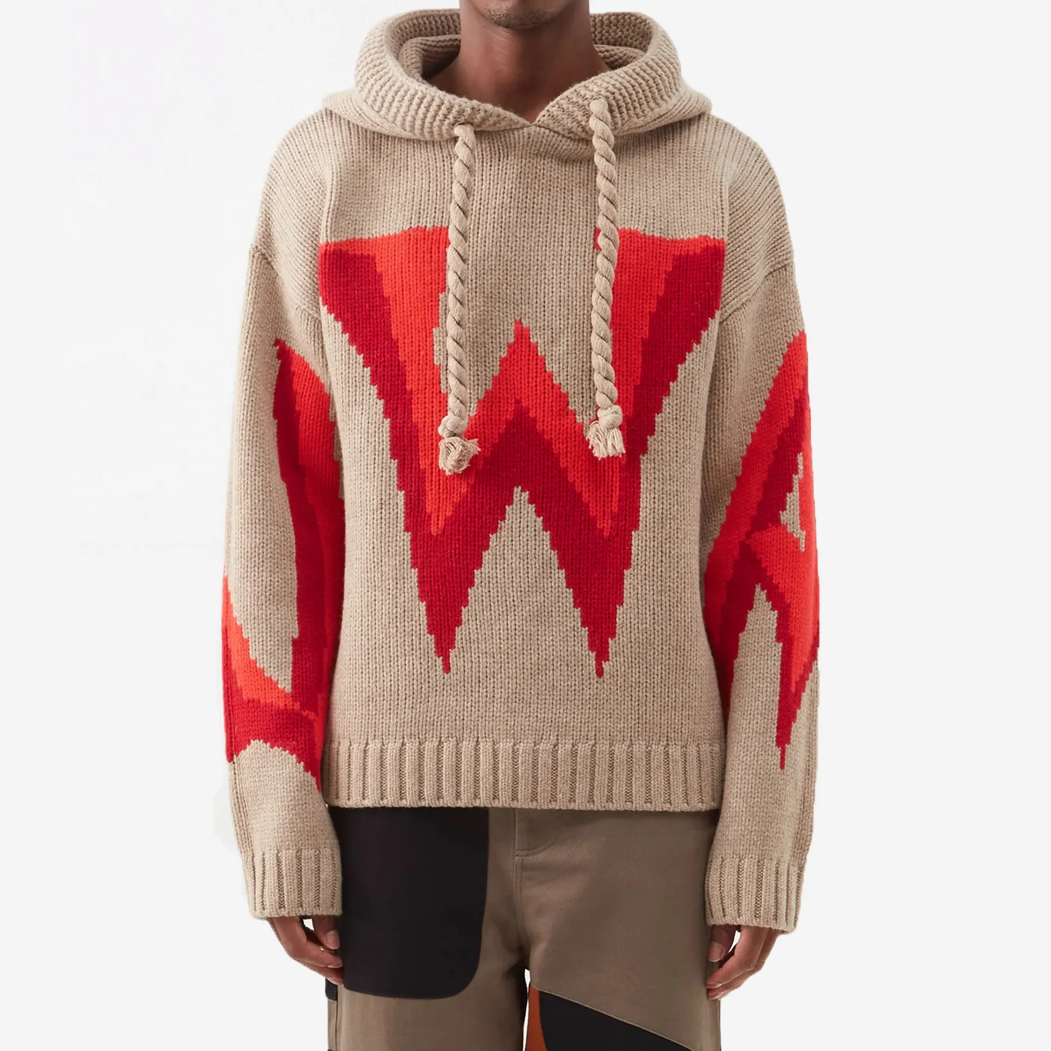 वरिष्ठ कस्टम बुनना लोगो बुना हुआ स्वेटर हूडि कपास बुना हुआ कपड़ा ऊन Jacquard के लिए hooded जम्पर स्वेटर पुरुषों सांस