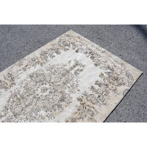 Tapis turc 5x8,2 pieds, grand tapis vintage, tapis persan en laine blanc et marron - Product Image 5