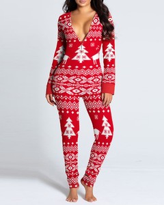 Nuevo Pijama Sexy de Moda con Estampado Navideño y de San Valentín, de Manga Larga y Pantalón Largo, con Abertura Trasera para Mujer - Product Image 2