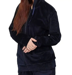 Ensemble de survêtements unisexe en molleton décontracté pour le fitness, sweat à capuche grande taille, col montant, fermeture éclair, décorations à pompons, motif uni et uni - Product Image 4