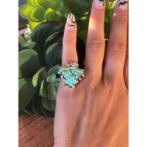 Mg Pelina Zuni Thunderbird Ring Multi-Color Stone & Sterling <b>Silver</b> with Turquoise Rhodium Plated Size 4.5 Everyday Wear - Product Image 1