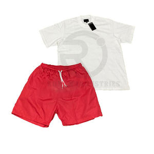 Survêtement d'été unisexe grande taille pour hommes, logo graphique personnalisé, ensemble t-shirt et short en polaire vierge uni respirant - Product Image 3