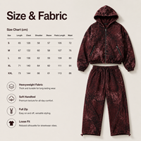 Conjunto de Sudadera con Capucha y Cremallera Completa IKDEER para Hombre, Estampado Abstracto Borgoña, Pantalones Anchos para Lookbook de Estudio, Lanzamiento de Marca