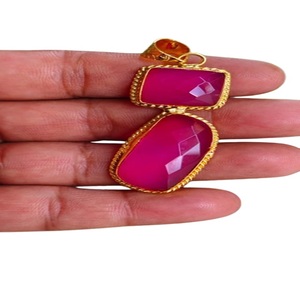 จี้พลอยคาลซิโดนีสีชมพูคริสตัลธรรมชาติชุบด้วยไฟฟ้าสำหรับงานแกะสลักสไตล์ความรักงานฝีมือหินกึ่งมีค่า - Product Image 3