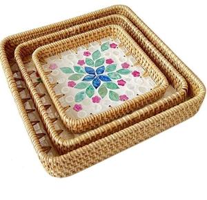 Plateaux de service en bois avec incrustations de os pour restaurant, café, hôtel, service de plats, fruits, café ou chocolat, plateau de service pour desserts - Product Image 4