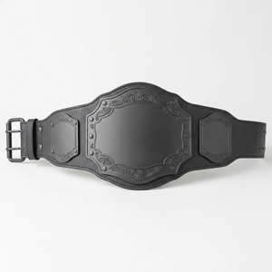 Ceinture de champion personnalisée, entièrement noire, avec plaques métalliques mates, en cuir vierge, pour boxe, MMA, lutte - Product Image 2