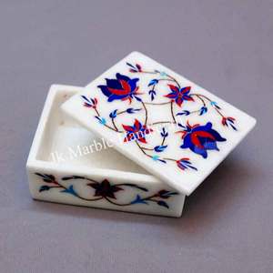 Joyero rectangular hecho a mano con incrustaciones de mármol blanco hermoso para mujer, el mejor precio, venta al por mayor, Color azul - Product Image 4