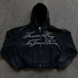 Haute qualité hommes hiver 100% coton personnalisable fermeture éclair lavé en détresse imprimé Logo sweats à capuche hommes sweat à capuche zippé pour hommes - Product Image 1