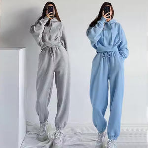 Sudadera deportiva de lana con logotipo personalizado para mujer, sudaderas con capucha extragrandes de algodón de Color liso 2025 - Product Image 2