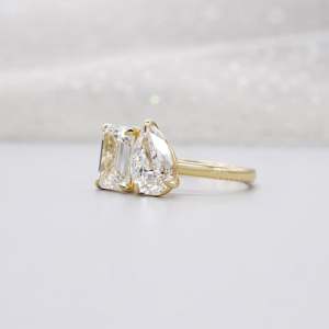 IGI Certified Emerald and Pear Cut Engagement <b>Ring</b> with Toi Et Moi <b>Diamond</b> <b>Rings</b> - Product Image 3
