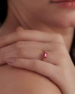 Anillo Pave Simple de Oro Sólido de 14K con Piedra Preciosa Natural Rubí Genuino Octágono Corte Julio Piedra Natal Regalo de Aniversario de Boda Joyería - Product Image 2