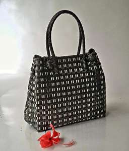 <b>Women's</b> New Design Premium Eco-Friendly Woven Recycled Plastic Handmade Shoulder Bag Sembagi <b>Black</b> Tote Apparel - Product Image 5