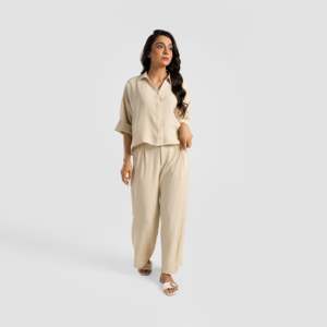 Pantalon Cargo Décontracté Slevedge Biscotti Taille Haute Ample 100% Lin Respirant avec Tissu Toile Froissée - Product Image 4