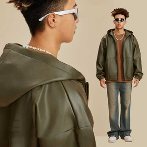 Vestes en cuir pour hommes couleur personnalisée design et logo Streetwear veste zippée en cuir artificiel surdimensionné et lourd pour hommes - Product Image 1