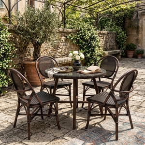 Brownie Dining Collection Woven Rattan Outdoor Dining Set <b>Round</b> Woven <b>Table</b> Chairs Bistro Patio Setup Art Design Decor - Product Image 4