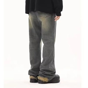 Highly Demanded Men's <b>Elastic</b> <b>Waist</b> <b>Jean</b> Pants Cotton Straight Baggy Street Style Breathable Denim Embroidery Patch Loose Fit - Product Image 1
