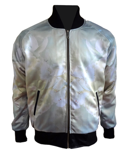 Blouson aviateur en satin personnalisé pour hommes, style universitaire brodé à la mode avec col montant et logo sur le devant Vente en gros - Product Image 6
