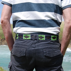 Ceinture de Polo en cuir de haute qualité, rayures citron vert/marine/gris, utilisation unisexe, tendance, brodée à la main - Product Image 5