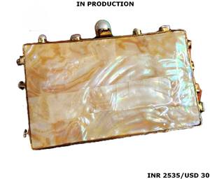 Handmade Designer Evening Party <b>Clutch</b> Purse Fashionable Mother <b>Pearl</b> Patterned Traditional Brass MOP Wedding Bridal Accessory - Product Image 2