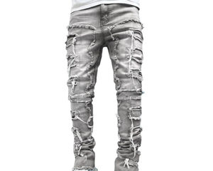 Pantalons en jean pour hommes, coupe droite, bleu délavé moyen, taille mi-haute, personnalisables en gros - Product Image 3