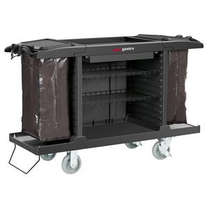Commercial Housekeeping <b>Trolley</b> - 2 <b>laundry</b> bags, 1 top shelf, 3 bottom shelves - Polypropylene (PP) frame - Black - Product Image 1