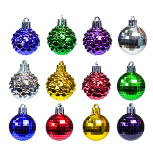 Ensemble d'ornements d'arbre de Noël en plastique de haute qualité de 4cm Formes assorties en impression couleur 6 couleurs - Product Image 1