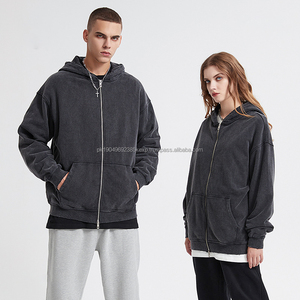 Sweat-shirts à capuche pour hommes de haute qualité, personnalisés, délavés, 420g, 100% coton, fermeture éclair intégrale, col zippé, grande taille - Product Image 5