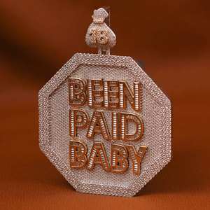 Pendentif en forme de lettre pour homme, style hip-hop, luxueux, en argent sterling 925 plaqué or 14 carats, serti de moissanite - Product Image 3