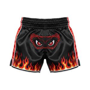 Pantalones Cortos de Boxeo Muay Thai Negros de Satén Elástico y Transpirable con Logotipo Personalizado para Hombre, Bordado de Calavera en Fuego, Kickboxing MMA - Product Image 4