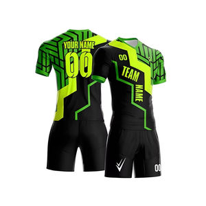 Ensemble de maillots de football pour hommes de haute qualité avec logo personnalisé, 100% polyester, séchage rapide, respirant, col en V, manches courtes, coupe automatisée - Product Image 1