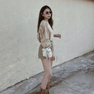 OEM ODM Modest <b>Long</b> Sleeve Top with Layered High Waist <b>Shorts</b> Set for Women - Product Image 6