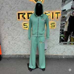 High Quality Royal Nature <b>White</b> Hooded <b>Tracksuit</b> Full Zipper Cotton Casual Set With Embroidery Logo Front Pockets Autumn Wear - Product Image 3